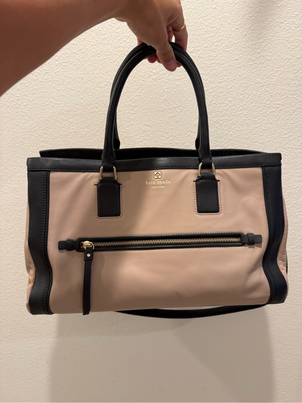 kate spade dual top handle with shoulder strap, tan/black